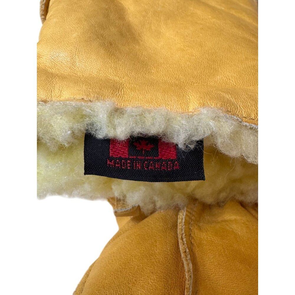 Mens Yellow Leather Gloves Lined Made‎ In Canada M - Picture 4 of 7